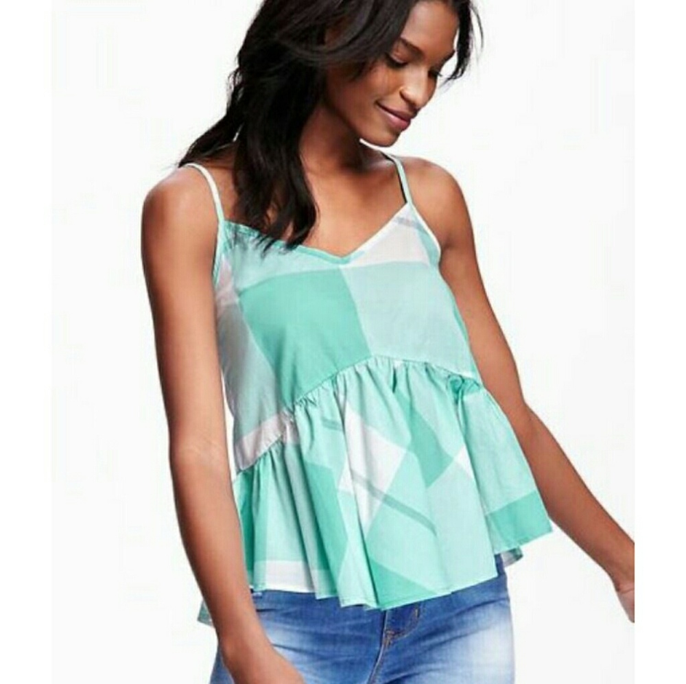 Old Navy Mint Green and White Plaid Peplum